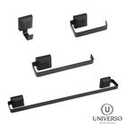 Kit Acessórios Banheiro 4 Peças Quadrado Preto Suporte Toalha
