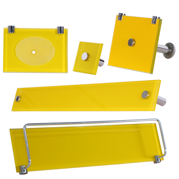 Kit Acessórios Banheiro 5 Peças De Vidro Amarelo
