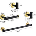 Kit Acessórios Banheiro Aço Inox 4 Peças Preto C/ Dourado