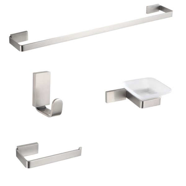 Kit Acessórios Banheiro Aço Inox Escovado - 4 Peças