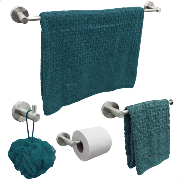 Kit Acessórios Banheiro Aço Inox Escovado Jogo Lavabo 4 Peças