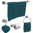 Kit Acessórios Banheiro Inox Escovado 4 Peças Suporte Toalha