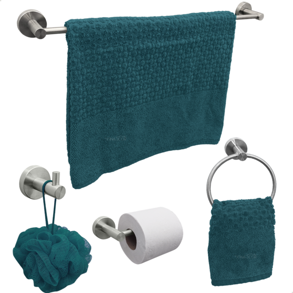 Kit Acessórios Banheiro Inox Escovado 4 Peças Suporte Toalha