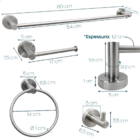 Kit Acessórios Banheiro Inox Escovado 4 Peças Suporte Toalha