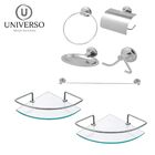 Kit Acessórios Banheiro Inox Lavabo + 2 Porta Shampoo Canto