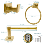 Kit Acessórios Banheiro Lavabo 3 Peças Metal Dourado Brilhoso