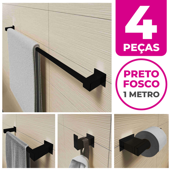 Kit Acessórios Banheiro/lavabo [4 Peças] Aço Inox 304 Preto F
