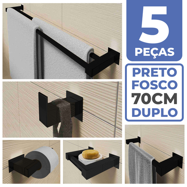 Kit Acessórios Banheiro/lavabo [5 Peças] Aço Inox 304 Preto F