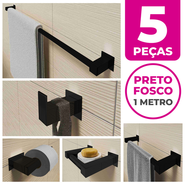 Kit Acessórios Banheiro/lavabo [5 Peças] Aço Inox 304 Preto F