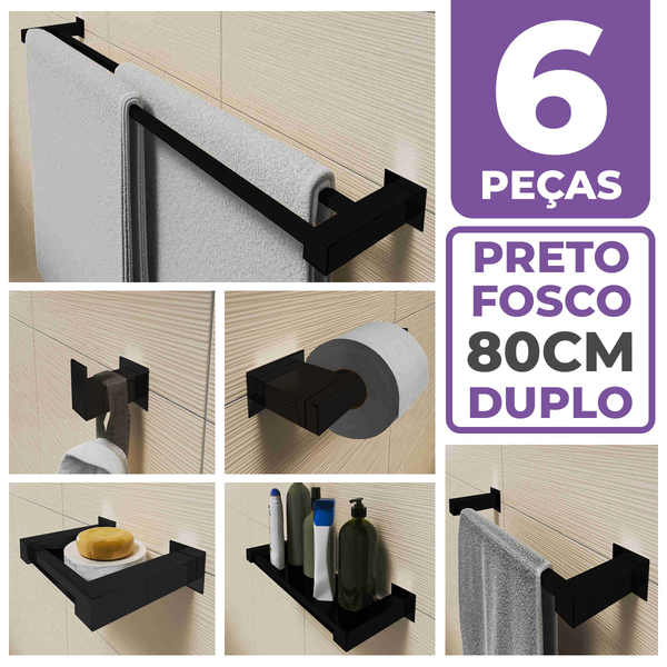 Kit Acessórios Banheiro/lavabo [6 Peças] Aço Inox 304 Preto F