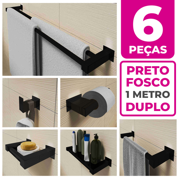 Kit Acessórios Banheiro/lavabo [6 Peças] Aço Inox 304 Preto F