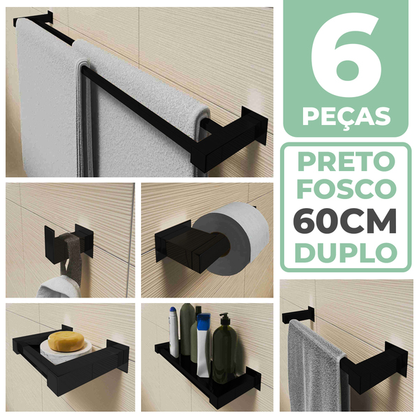 Kit Acessórios Banheiro/lavabo [6 Peças] Aço Inox 304 Preto F