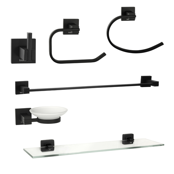 Kit Acessórios Banheiro Luxo Aço Inox 6 Peças Pintura Preto