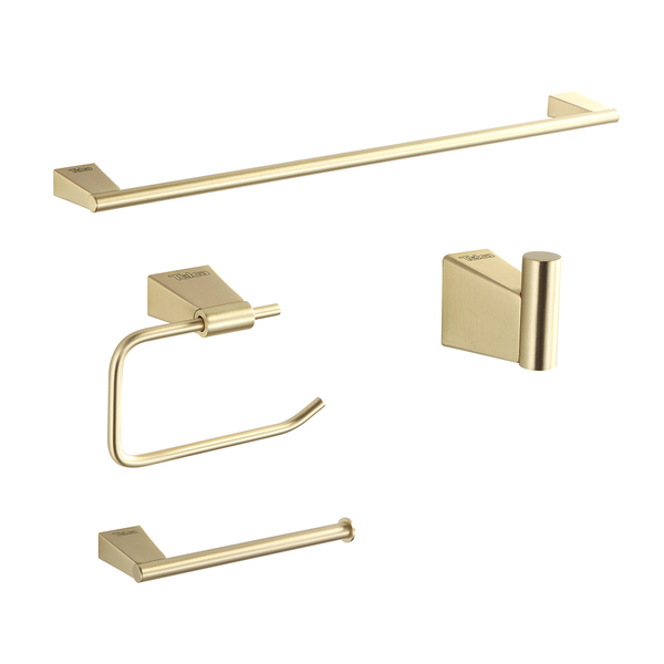 Kit Acessórios Banheiro Luxo Dourado Escovado 4pçs Lavatório