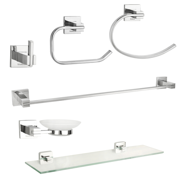 Kit Acessórios Banheiro Luxo Em Aço Inox 6 Peças Cromado