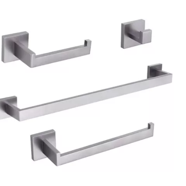 Kit Acessórios Banheiro Prata Inox 304 Escovado Luxo 4 Peças