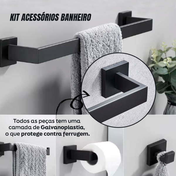 Kit Acessórios Banheiro Preto Inox 304 Escovado Luxo Peças