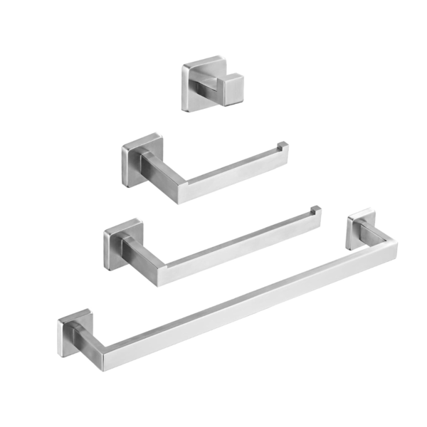 Kit Acessórios Banheiro Quadrado 4 Pcs Inox Escovado Fosco