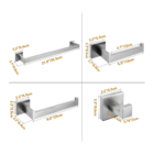 Kit Acessórios Banheiro Quadrado 4 Pcs Inox Escovado Fosco