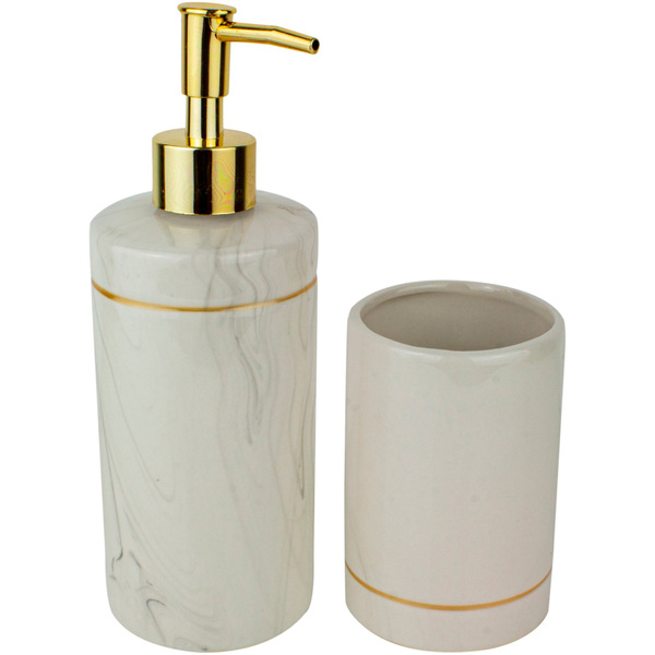 Kit Acessórios de Bancada para Banheiro 2 Peças Cerâmica Branco Mix Bianchini