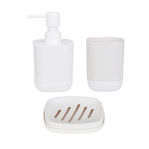 Kit Acessórios para Banheiro 3 Peças com Porta Sabonete Porta Objetos e Saboneteira Plástico Branco Easy Sensea