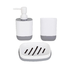 Kit Acessórios para Banheiro 3 Peças com Porta Sabonete Porta Objetos e Saboneteira Plástico Branco e Cinza Easy Sensea