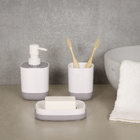 Kit Acessórios para Banheiro 3 Peças com Porta Sabonete Porta Objetos e Saboneteira Plástico Branco e Cinza Easy Sensea