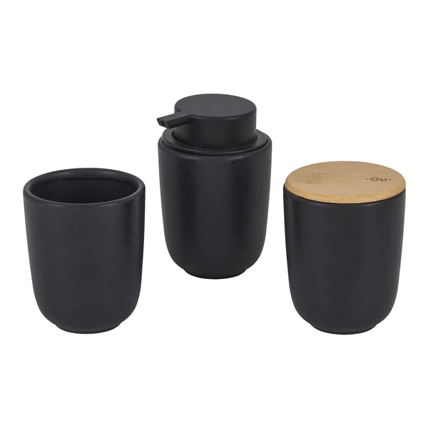 Kit Acessórios de Bancada para Banheiro 3 Peças Cerâmica Preto Osaka Marble Martiplast