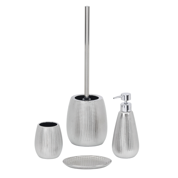 Kit Acessórios de Bancada para Banheiro 4 Peças Cerâmica Cromado Queen Sensea