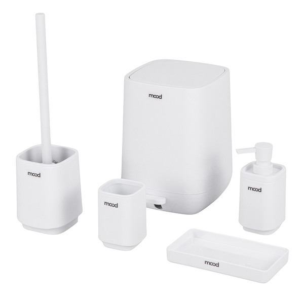 Kit Acessórios de Bancada para Banheiro 5 Peças Plástico Branco Mood Square Soft Goedert
