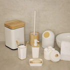 Kit Acessórios de Bancada para Banheiro 7 Peças Plástico e Madeira Branco Scandi Sensea