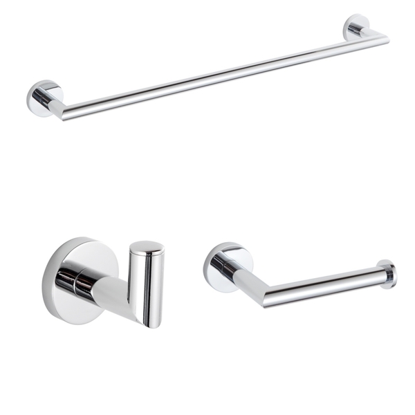 Kit Acessórios De Banheiro Latão Cromado - 3 Itens