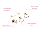 Kit Acessórios De Banheiro Lavabo 4 Peças Dourado Gold Luxo I