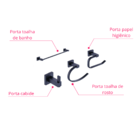 Kit Acessórios De Banheiro Lavabo 4 Peças Preto Fosco Luxo IK