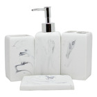 Kit Acessórios De Banheiro Lavabo 4 Peças Resina Marmorizado