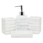 Kit Acessórios De Banheiro Lavabo 4 Peças Resina Pedras Branco