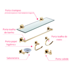 Kit Acessórios De Banheiro Lavabo 6 Peças Dourado Luxo IKAB02