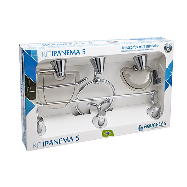 Kit Acessórios de Parede 5 peças em Polipropileno e Alumínio Fume Ipanema Aquaplás