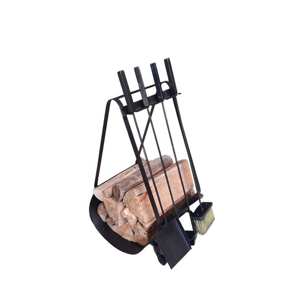 Kit Acessórios Limpeza Lareira E Cesto Porta Lenha