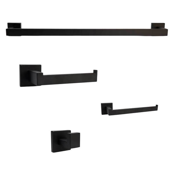 Kit Acessórios P/ Banheiro Quadrado Aço Inox Preto 4 Peças