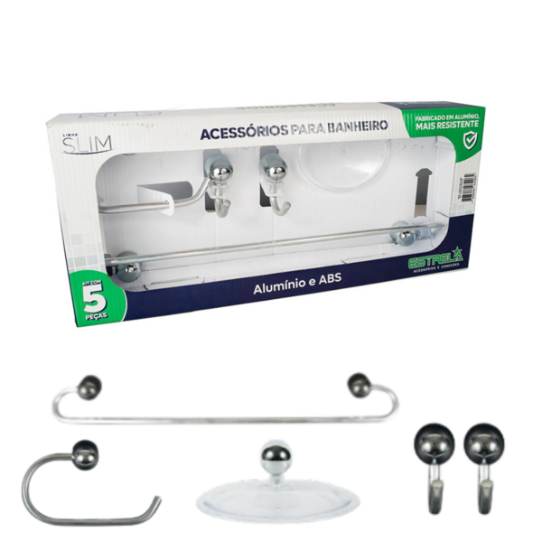 Kit Acessórios P/banheiro 5 Peças Alumínio Parede Estrela