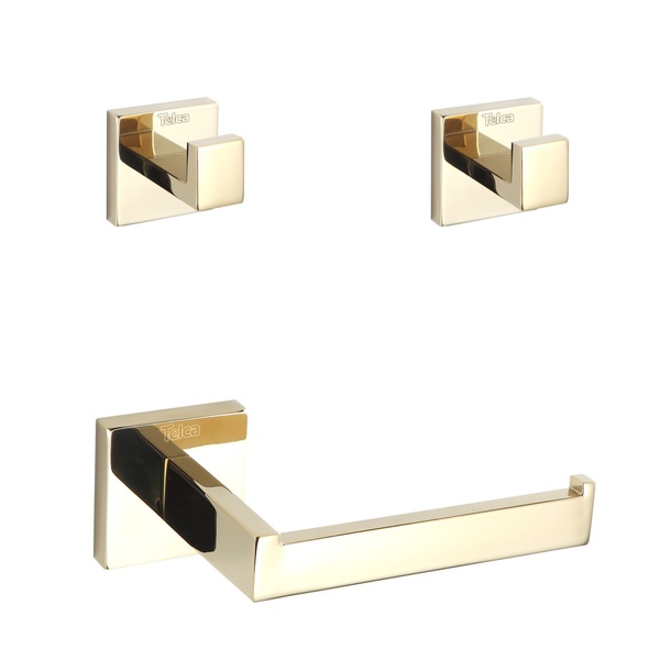 Kit Acessórios Para Banheiro 3 Peças Dourado Brilhante