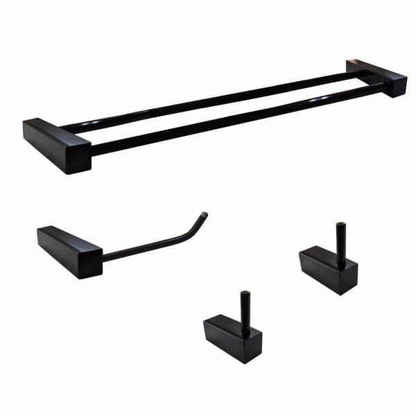 Kit Acessórios Para Banheiro 4 Peças Toalheiro Duplo Preto 85