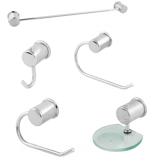 Kit Acessorios Para Banheiro 5 Peças Luxo Polido Fixação Dupla