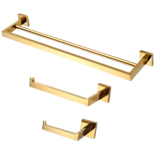 Kit Acessórios Para Banheiro Aço Inox 3 Peças Luxo Cromado