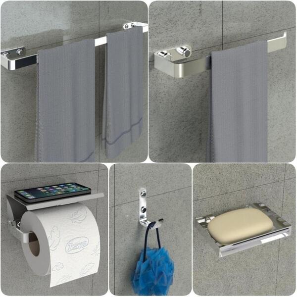 Kit Acessórios Para Banheiro Inox E Cromado 5 Peças Max