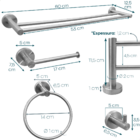 Kit Acessórios Para Banheiro Inox Escovado 4 Peças Suporte Po