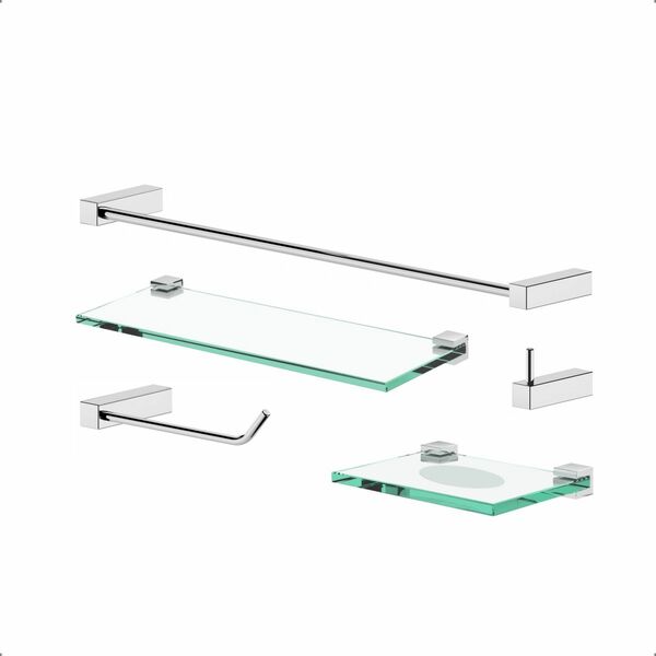 Kit Acessórios Para Banheiro Porta Shampoo Troia 5 Peças Prata