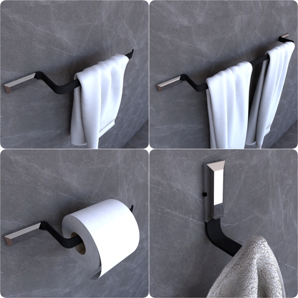 Kit Acessórios Para Banheiro Preto E Cromo Empire 4 Peças