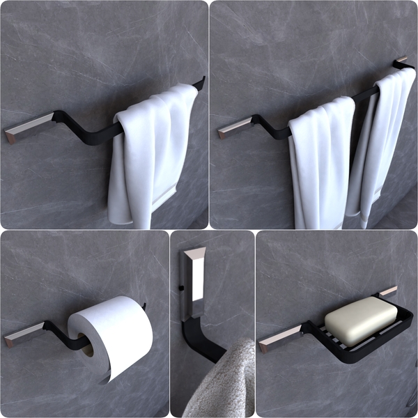 Kit Acessórios Para Banheiro Preto E Cromo Empire 5 Peças